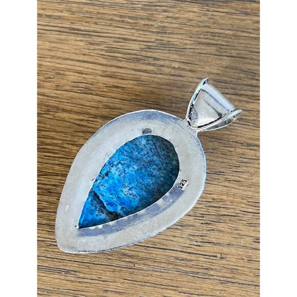 Sterling Silver 925 Blue Stone Pendant 2.5" - Picture 3 of 3